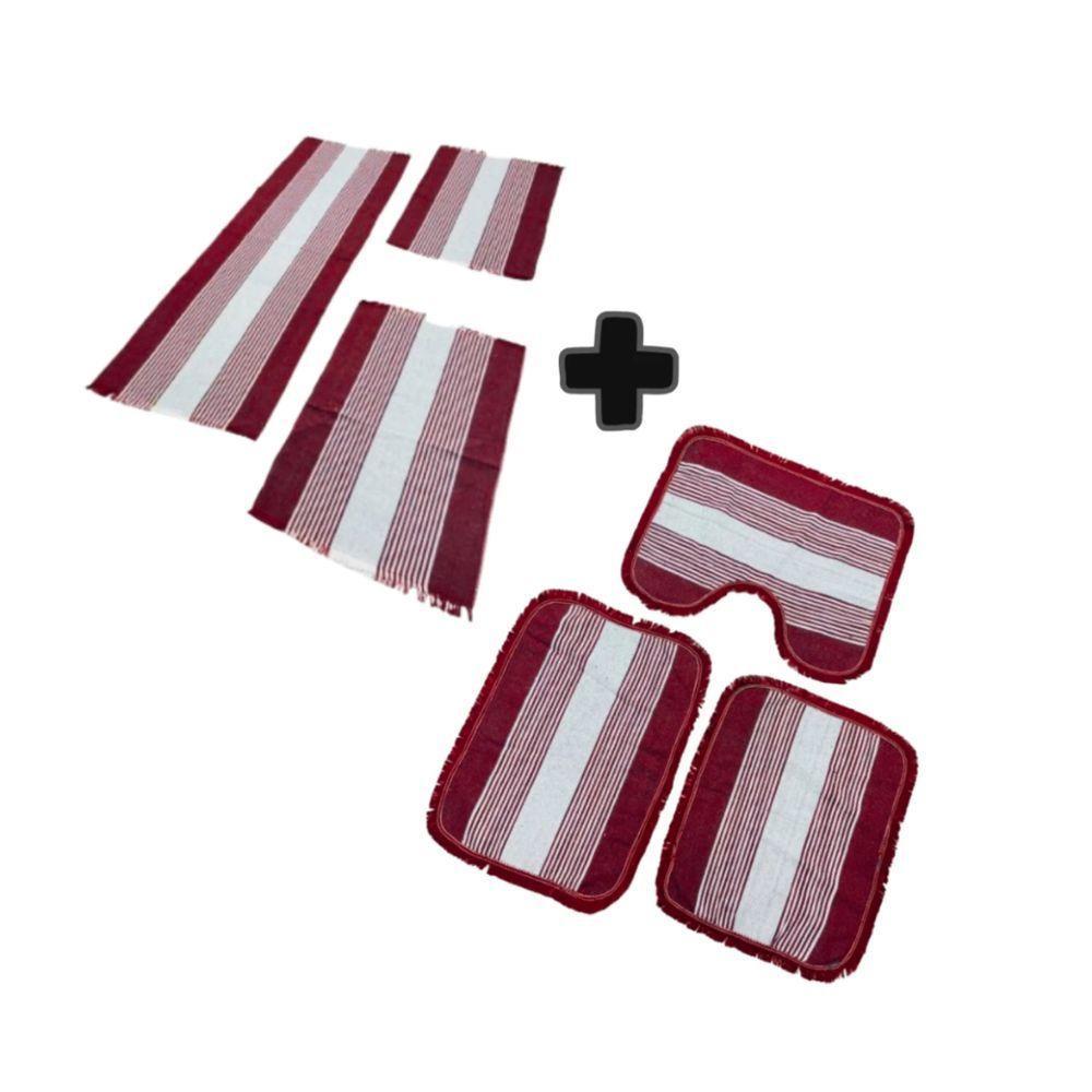 02 Kit De Jogo Decorativo Tapete De Cozinha E Banheiro Passadeira 3 Peças Liso Kit Vinho - 1