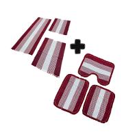 02 Kit De Jogo Decorativo Tapete De Cozinha E Banheiro Passadeira 3 Peças Liso Kit Vinho - 1