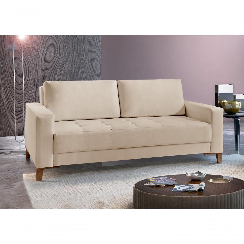 Sofá Fixo Orion 2 Lugares Luxo 1,60m Castellar Móbile Veludo Bege Claro - 4