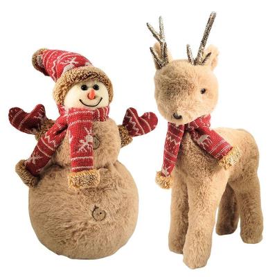 Jogo Rena E Boneco De Neve Decorativo Natal Pelúcia Gorro E Cachecol Crochê Vermelho 40cm E 30cm