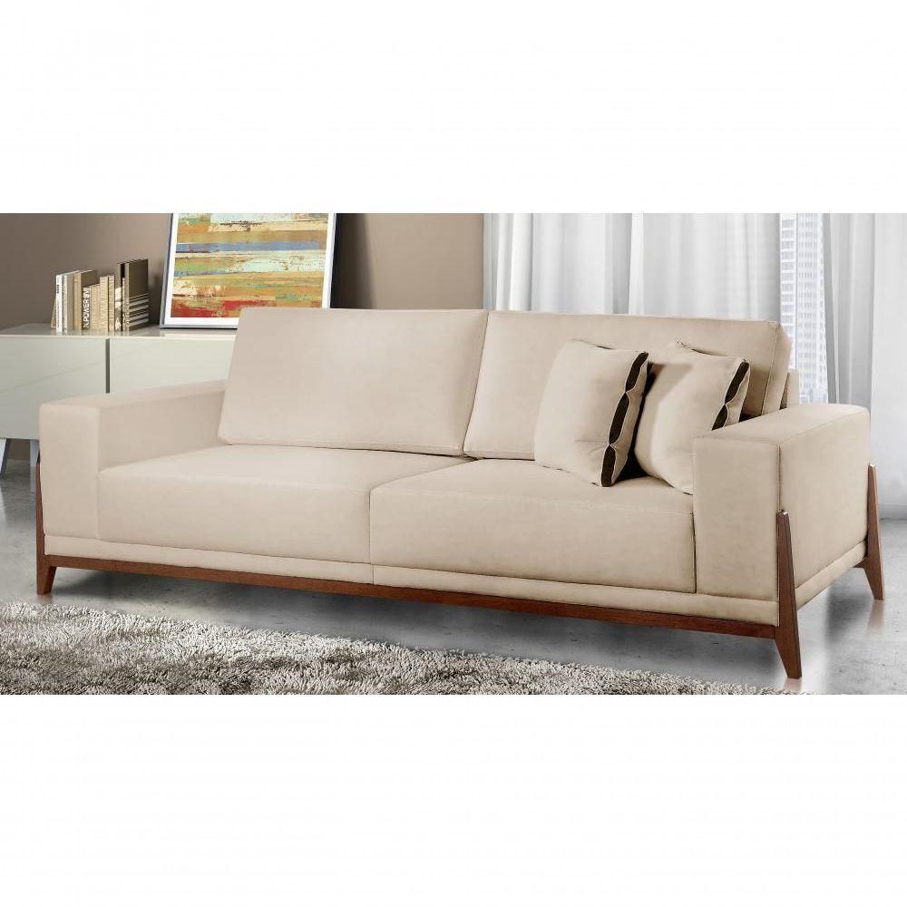 Sofá Fixo Magnus 3 Lugares Luxo 1,90m Castellar Móbile Veludo Bege Claro - 4