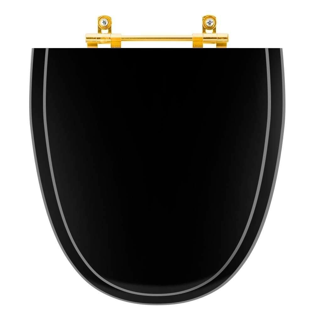 Tampa De Vaso Laqueado Aloha Preto Para Bacia Celite Com Ferragem Dourada - 1