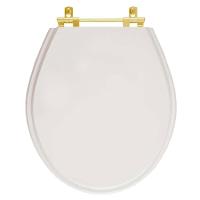 Tampa De Vaso Laqueado Carina Branco Para Bacia Ideal Standard Com Ferragem Dourada - 1
