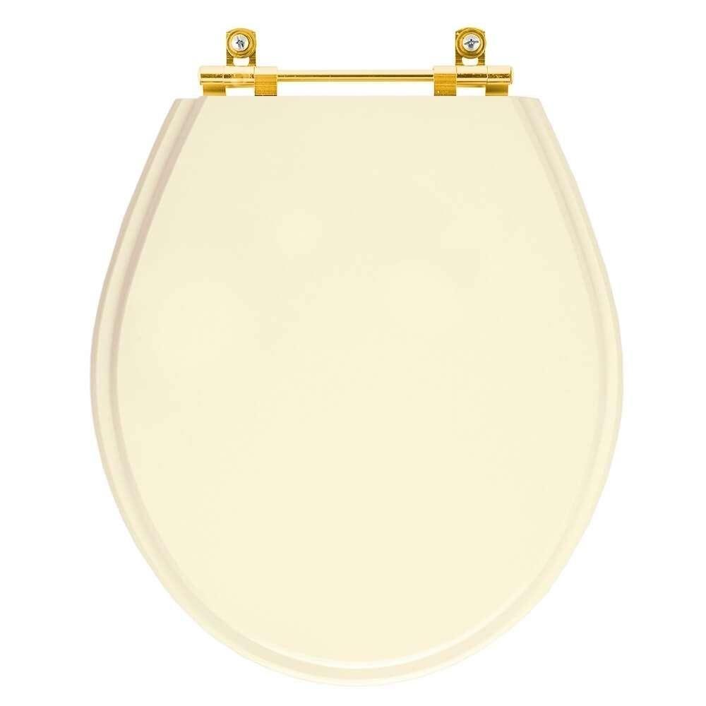 Tampa De Vaso Laqueado Carina Bone Para Bacia Ideal Standard Com Ferragem Dourada - 1