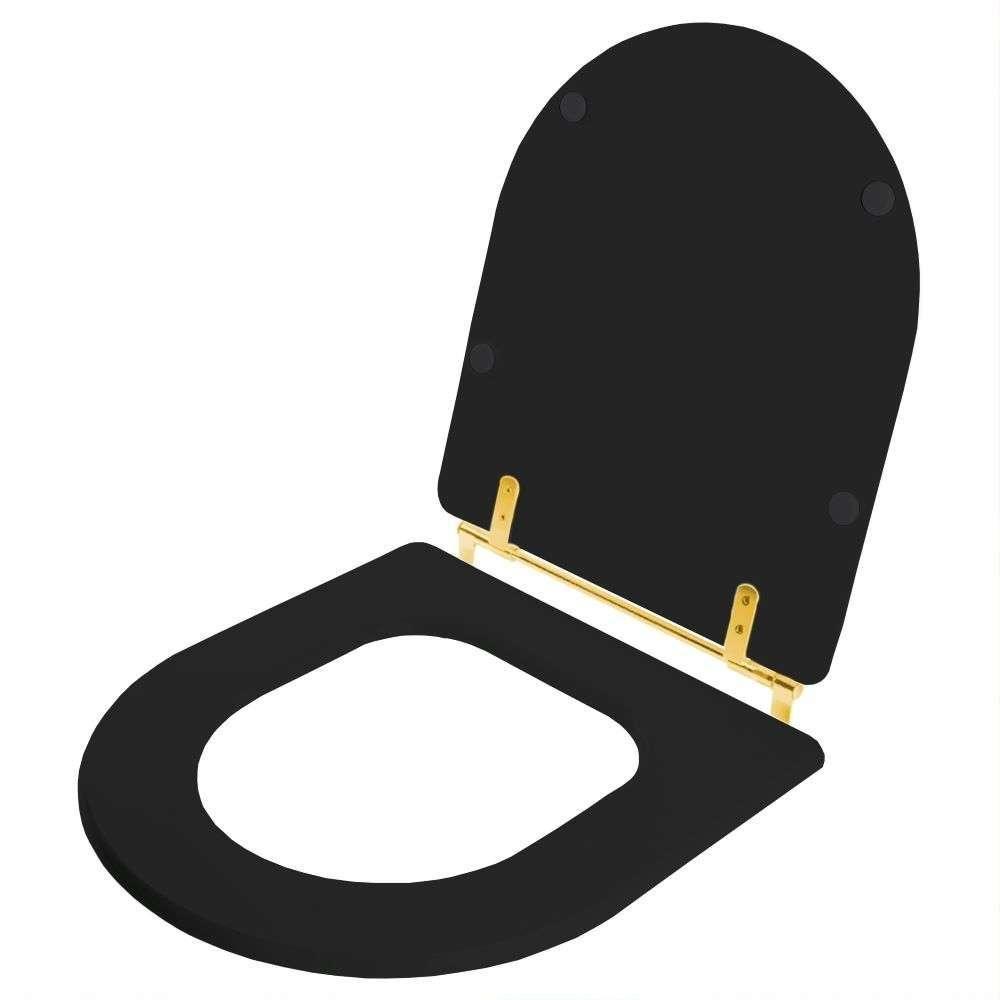 Tampa De Vaso Laqueado Calypso Preto Para Bacia Incepa Com Ferragem Dourada - 5