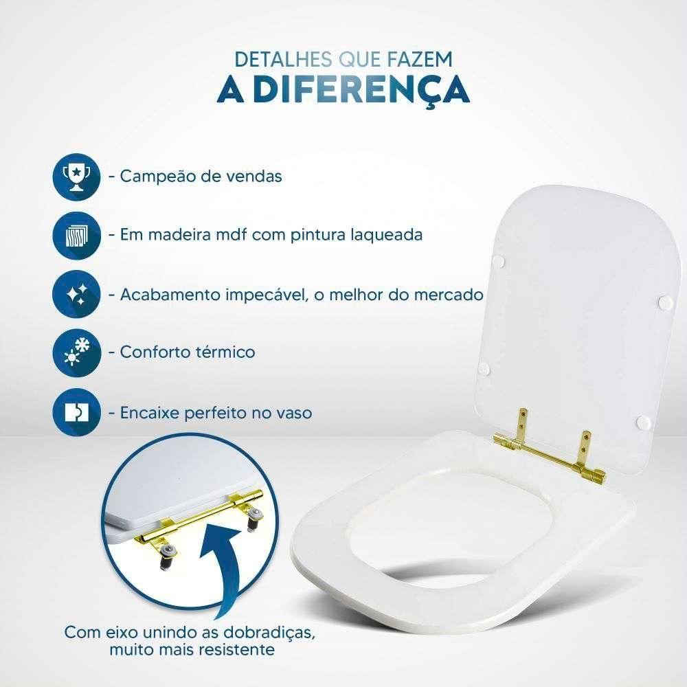 Tampa De Vaso Laqueado Axis Branco Para Bacia Deca Com Ferragem Dourada - 6