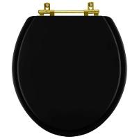 Tampa De Vaso Laqueado Convencional Preto Para Bacia Celite Com Ferragem Dourada - 1