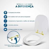 Tampa De Vaso Laqueado Life Branco Para Bacia Celite Com Ferragem Dourada - 5