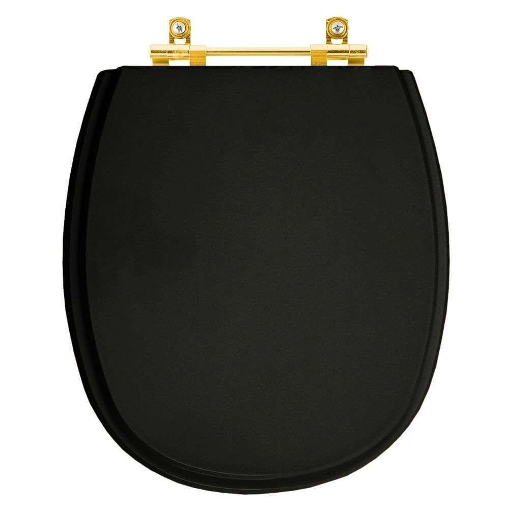 Tampa De Vaso Laqueado Fast Preto Para Bacia Deca Com Ferragem Dourada - 1
