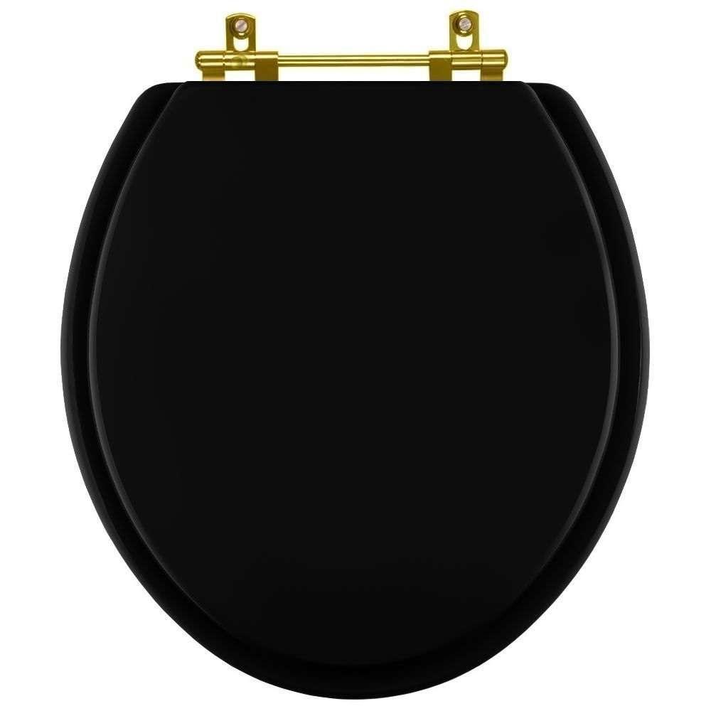 Tampa De Vaso Laqueado Convencional Preto Para Bacia Incepa Com Ferragem Dourada - 1