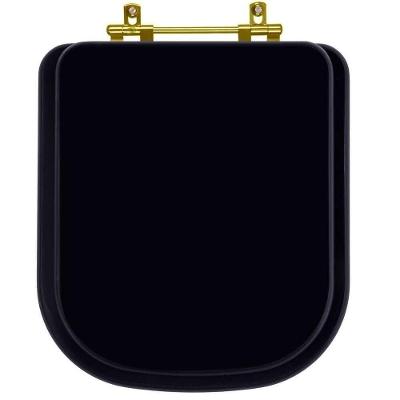 Tampa De Vaso Laqueado Piano Preto Para Bacia Deca Com Ferragem Dourada