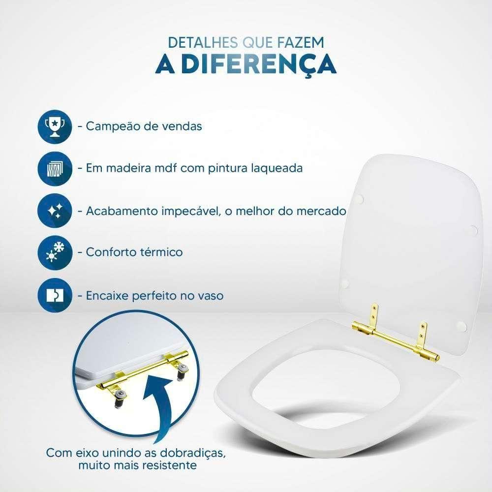 Tampa De Vaso Laqueado Vip Branco Para Bacia Celite Com Ferragem Dourada - 5