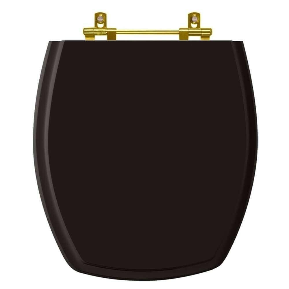 Tampa De Vaso Poliéster Thema Preto Para Bacia Incepa Com Ferragem Dourada - 1