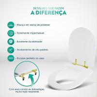 Tampa De Vaso Poliéster Smart Branco Para Bacia Celite Com Ferragem Dourada - 5