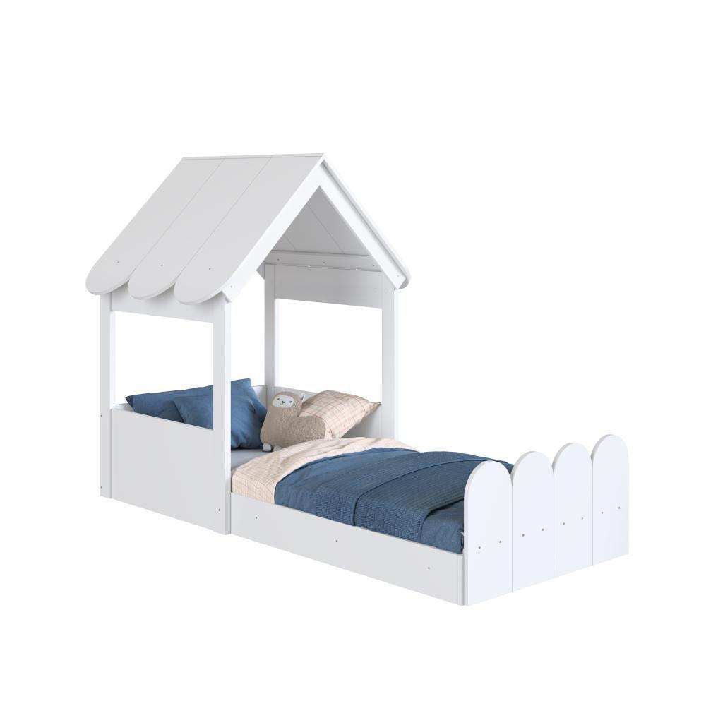 Cama Montessoriana Infantil Casinha Com Telhado E Cercadinho Branco - 6