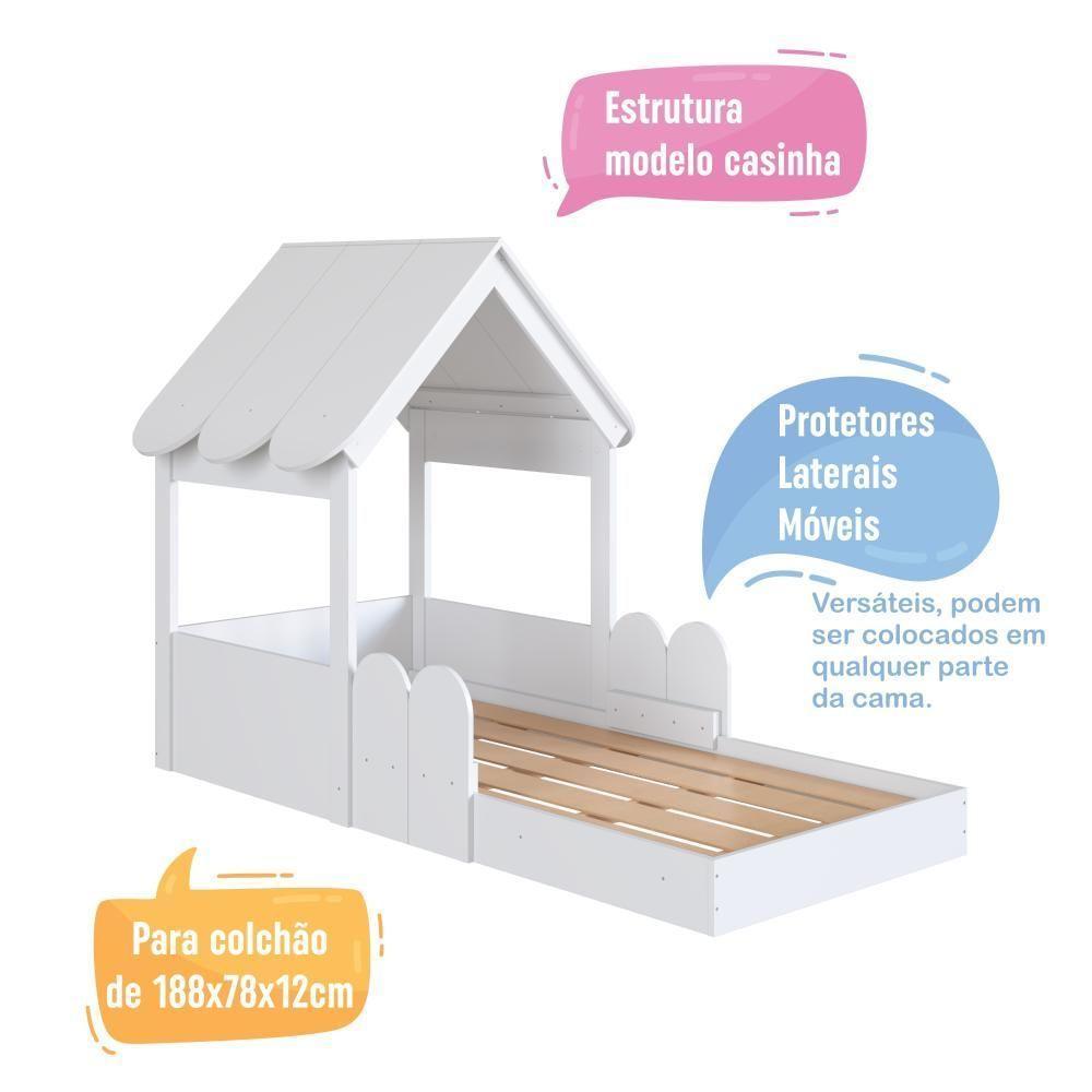 Cama Montessoriana Infantil Casinha Com Telhado E Cercadinho Branco - 8