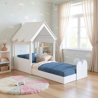Cama Montessoriana Infantil Casinha Com Telhado E Cercadinho Branco - 1