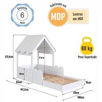 Cama Montessoriana Infantil Casinha Com Telhado E Cercadinho Branco - 3