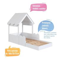 Cama Montessoriana Infantil Casinha Com Telhado E Cercadinho Branco - 8