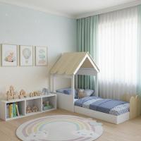 Cama Montessoriana Infantil Casinha Com Telhado E Cercadinho Branco C/carvalho Branco C/carvalho Araguaia - 1