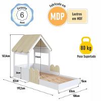 Cama Montessoriana Infantil Casinha Com Telhado E Cercadinho Branco C/carvalho Branco C/carvalho Araguaia - 3