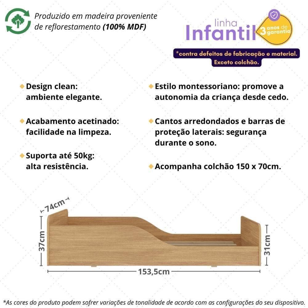 Cama Infantil Montessoriana Com Colchão Incluso 100% Mdf Melissa Plus Multimóveis Mp2958 Madeirado - 3