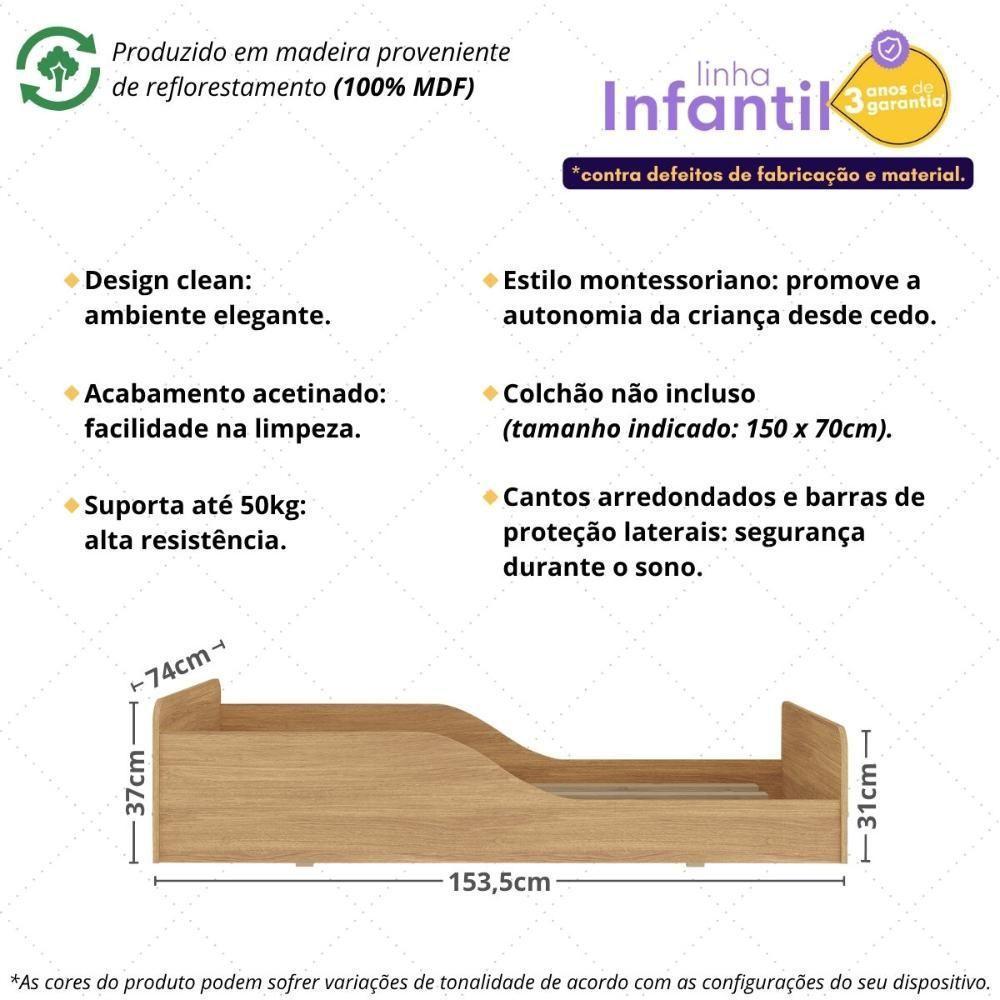 Cama Infantil Montessoriana 100% Mdf Para Colchão 150x70cm Multimóveis 2379 Madeirado - 3