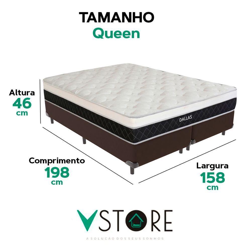 Cama Box Queen E Colchão Dallas Molas V-store 158x198x20 Marrom - 3