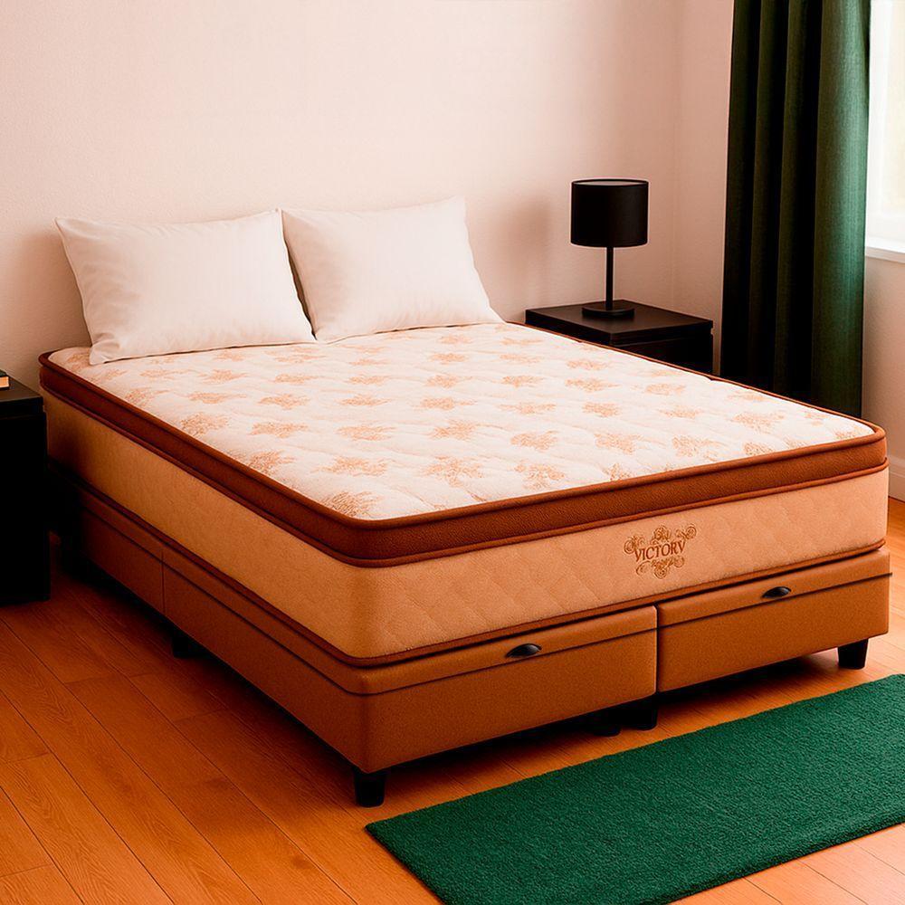 Cama Box King Bege Colchão Four Season Molas Vstore 193x203 - 1