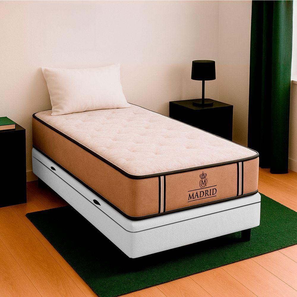 Cama Box Solteirão E Colchão Madrid Molas V-store 96x188x28 Branco - 1