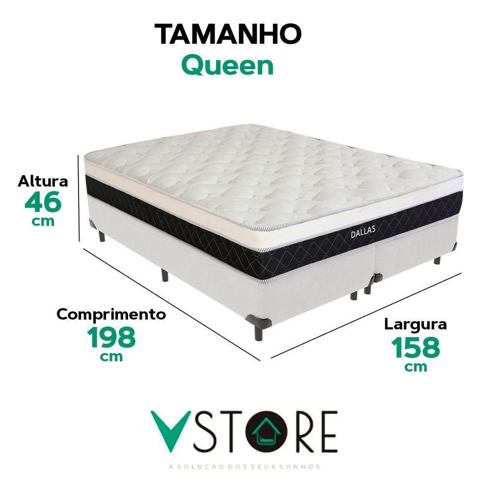 Cama Box Queen E Colchão Dallas Molas V-store 158x198x20 Branco - 3