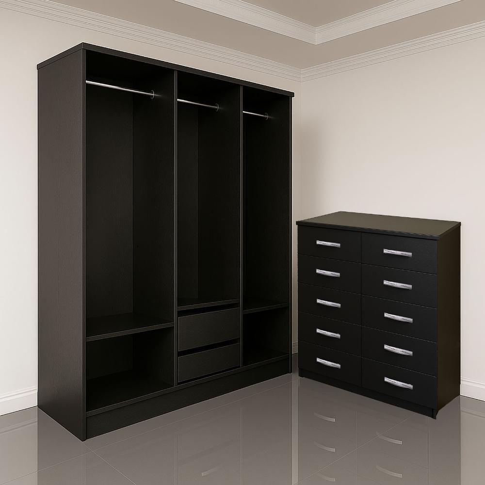 Closet Lisboa Com Cômoda Marbela 10 Gavetas - Evidência Móveis - Black - 1