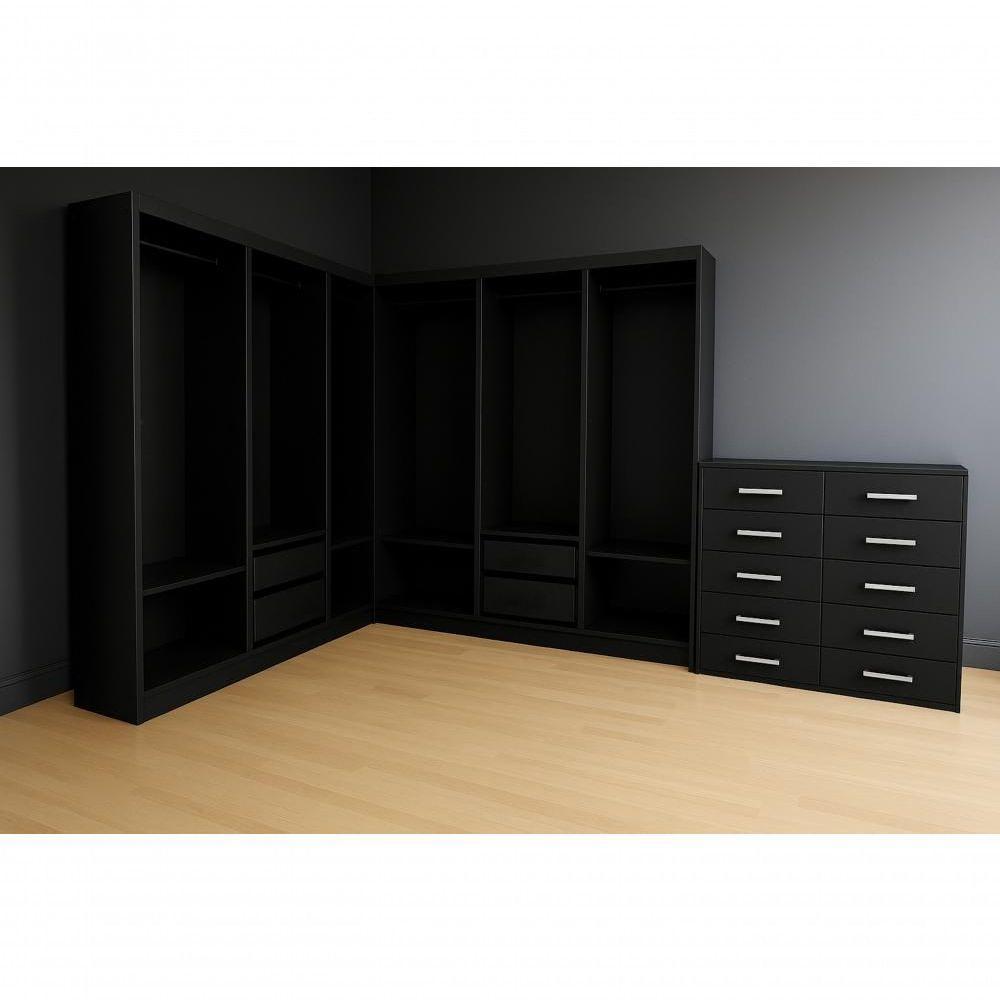 Closet Lisboa Com Cômoda Marbela 10 Gavetas - Evidência Móveis - Black - 2