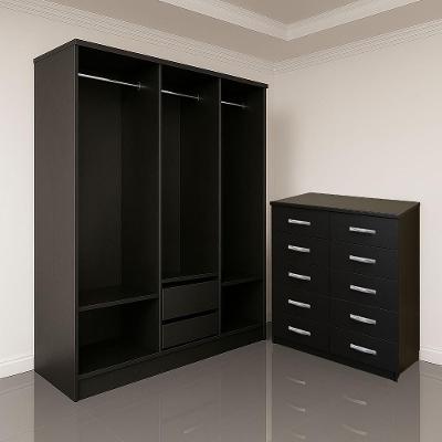 Closet Lisboa Com Cômoda Marbela 10 Gavetas - Evidência Móveis - Black