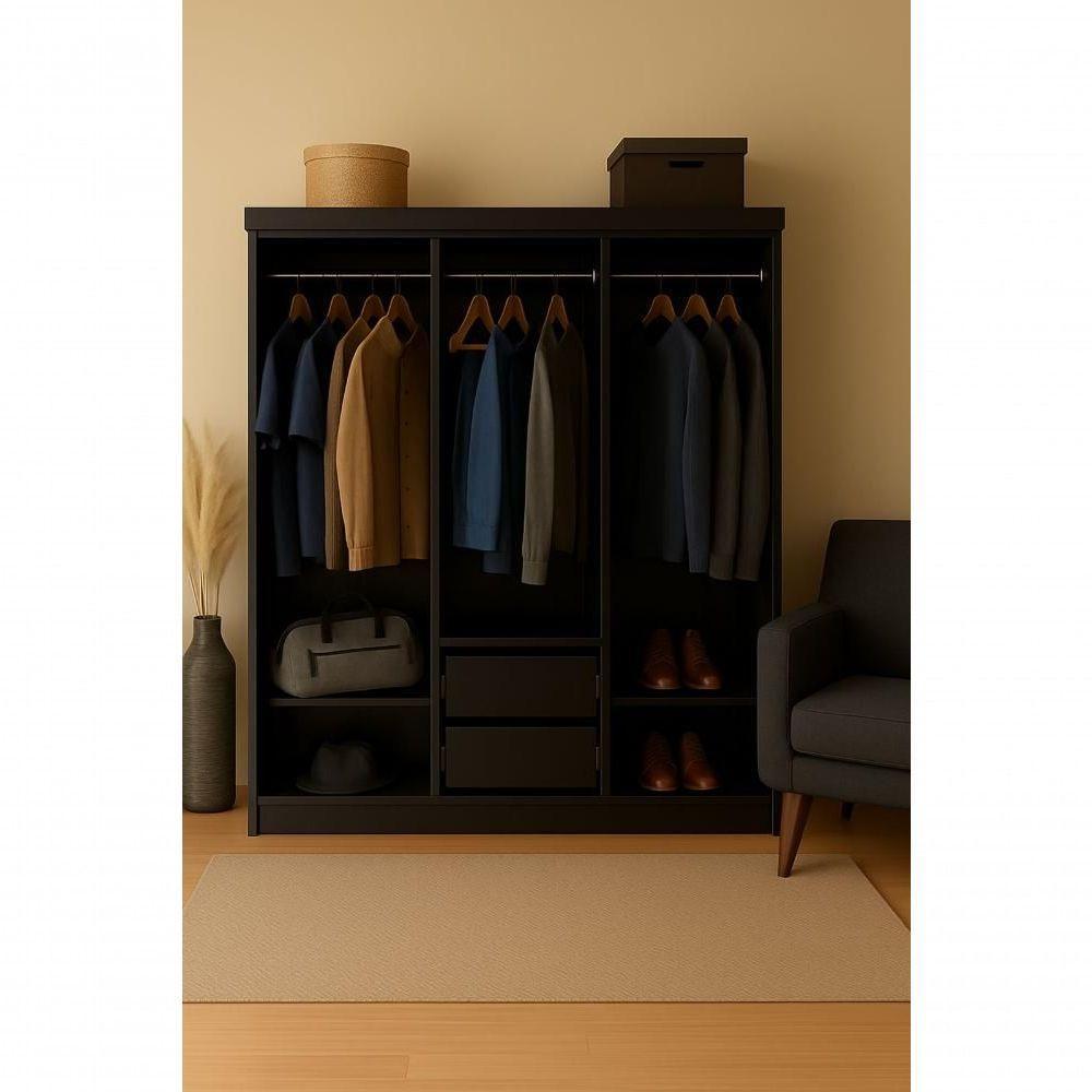 Closet Lisboa Evidencia Moveis 2 Gavetas E 2 Prateleiras - Evidencia Móveis - Black - 2