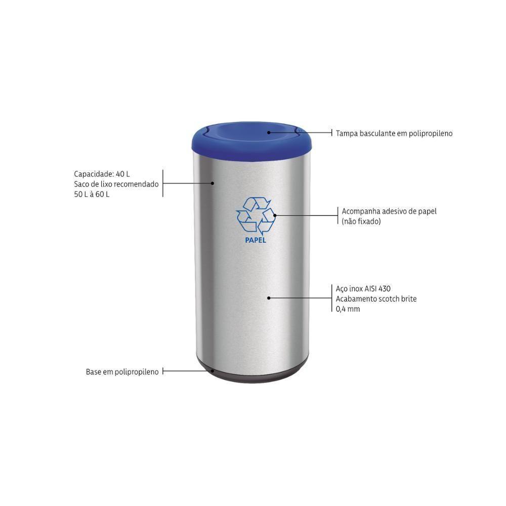 Lixeira Inox Tramontina Capsula Selecta Plus Basculante Com Acabamento Scotch Brite E Tampa Basculante Azul Em Polipropi - 3