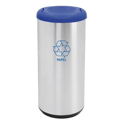 Lixeira Inox Tramontina Capsula Selecta Plus Basculante Com Acabamento Scotch Brite E Tampa Basculante Azul Em Polipropi