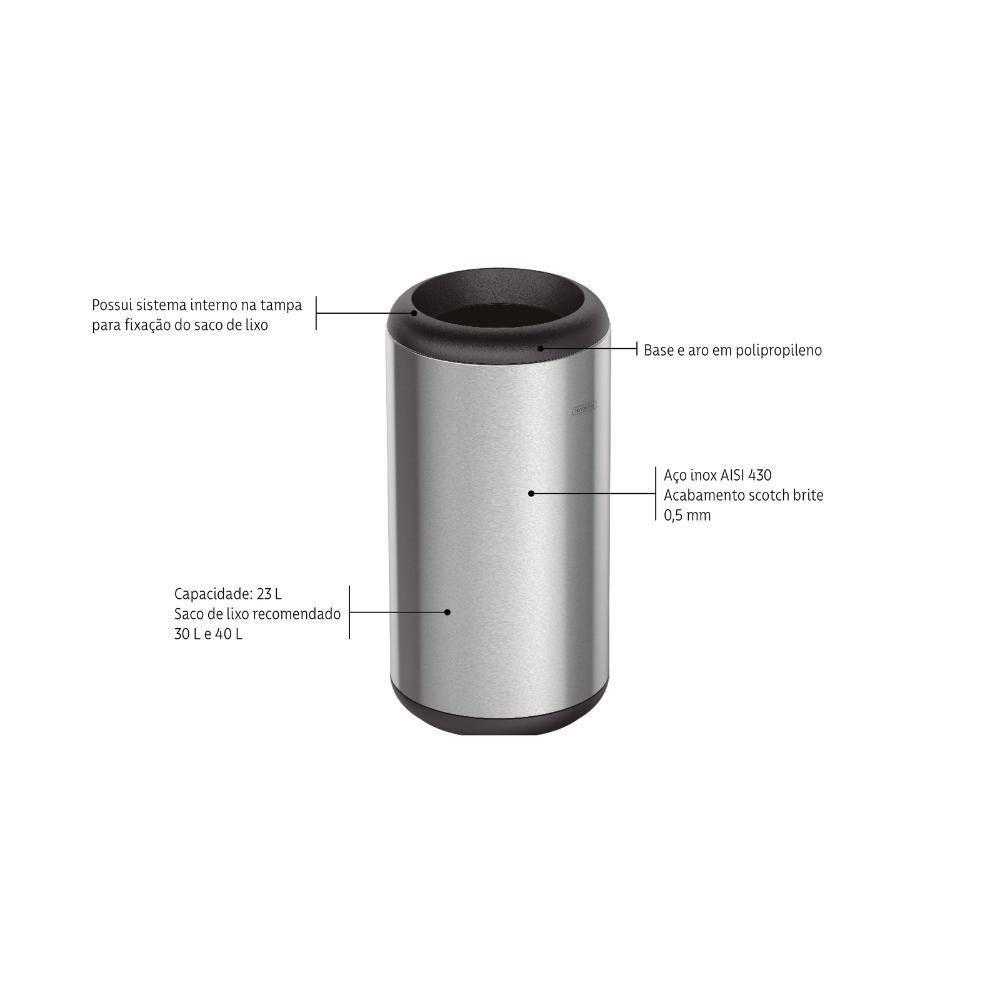 Lixeira Inox Tramontina Cápsula Com Acabamento Scotch Brite E Aro E Base Em Polipropileno 23 L - 5