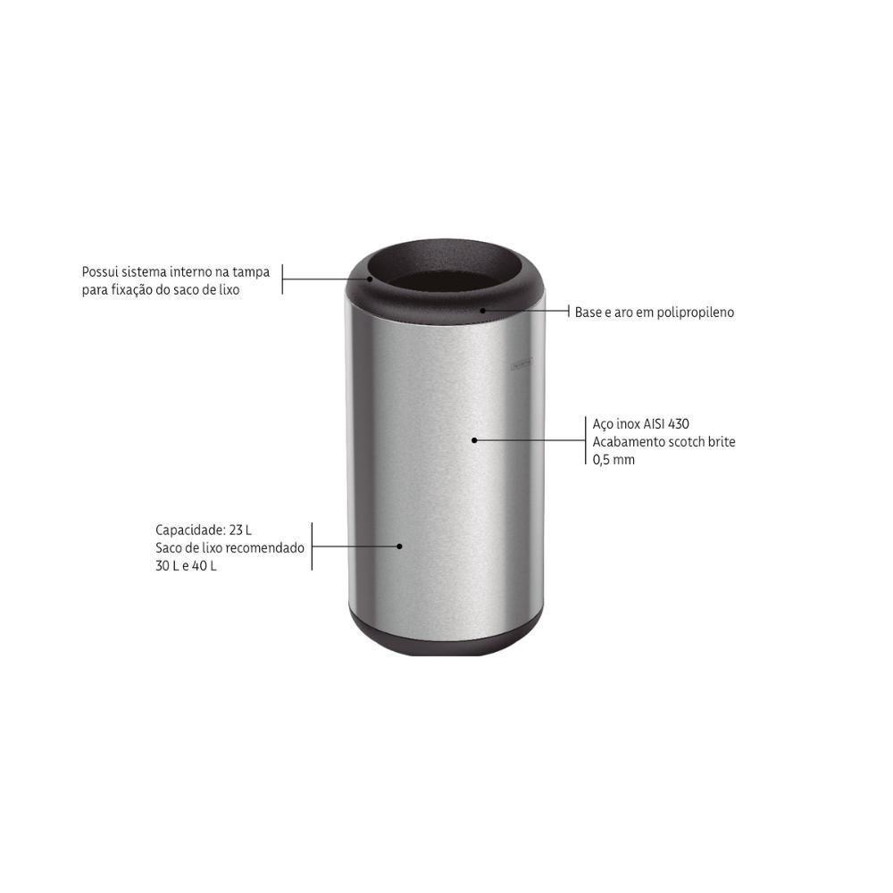 Lixeira Inox Tramontina Cápsula Com Acabamento Scotch Brite E Aro E Base Em Polipropileno 23 L - 6