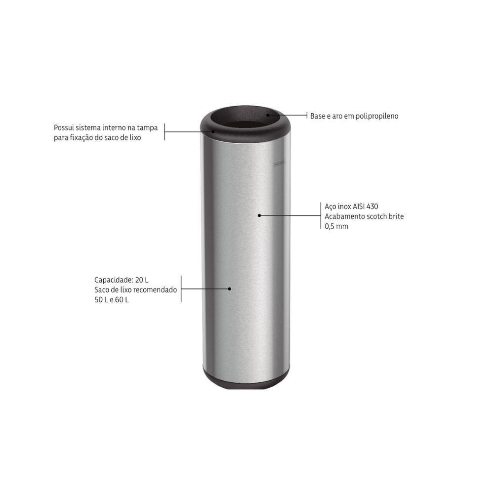 Lixeira Inox Tramontina Cápsula Com Acabamento Scotch Brite E Aro E Base Em Polipropileno 20 L - 9