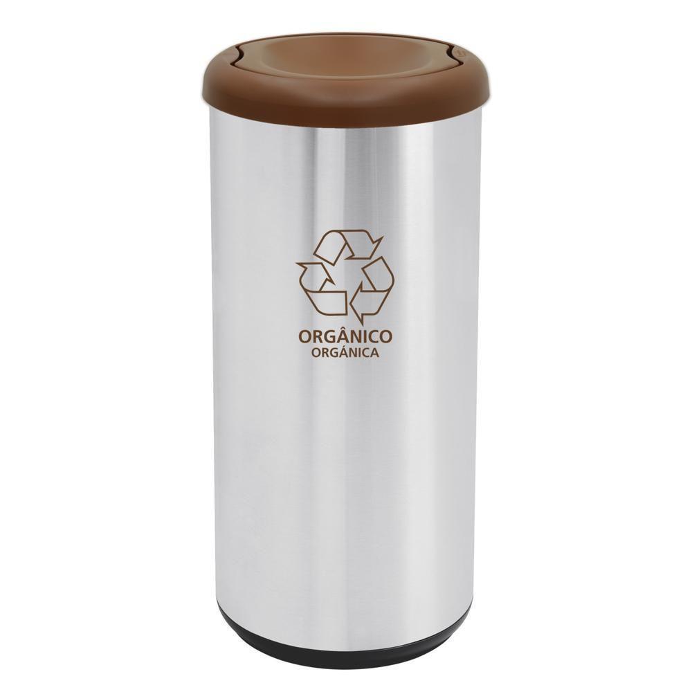 Lixeira Inox Tramontina Cápsula Selecta Plus Basculante Com Acabamento Scotch Brite E Tampa Basculante Marrom Em Polipro - 1