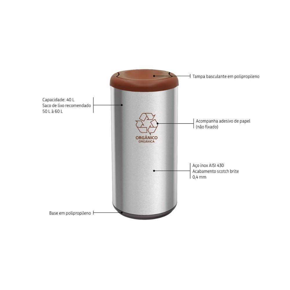 Lixeira Inox Tramontina Cápsula Selecta Plus Basculante Com Acabamento Scotch Brite E Tampa Basculante Marrom Em Polipro - 4