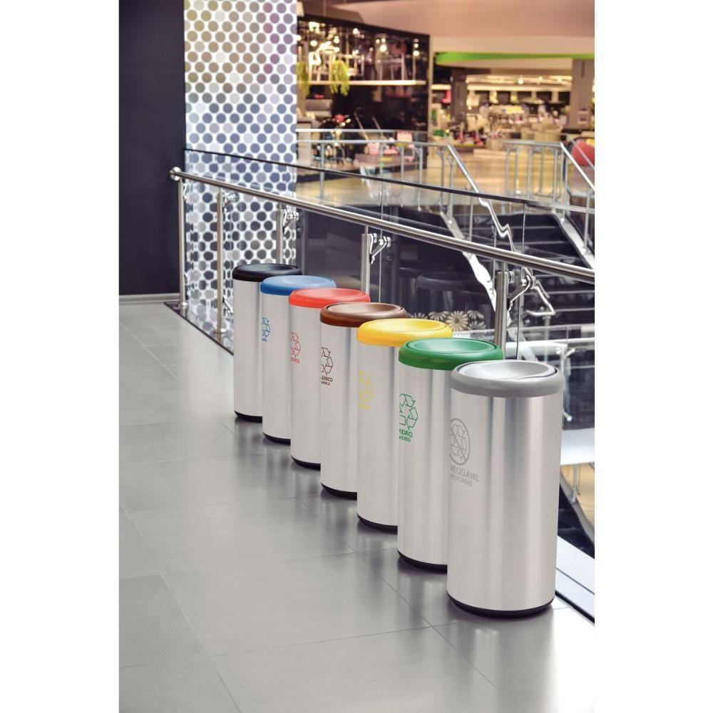 Lixeira Inox Tramontina Cápsula Selecta Plus Basculante Com Acabamento Scotch Brite E Tampa Basculante Marrom Em Polipro - 6