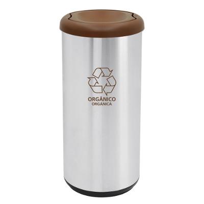 Lixeira Inox Tramontina Cápsula Selecta Plus Basculante Com Acabamento Scotch Brite E Tampa Basculante Marrom Em Polipro
