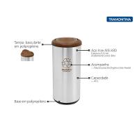 Lixeira Inox Tramontina Cápsula Selecta Plus Basculante Com Acabamento Scotch Brite E Tampa Basculante Marrom Em Polipro - 3