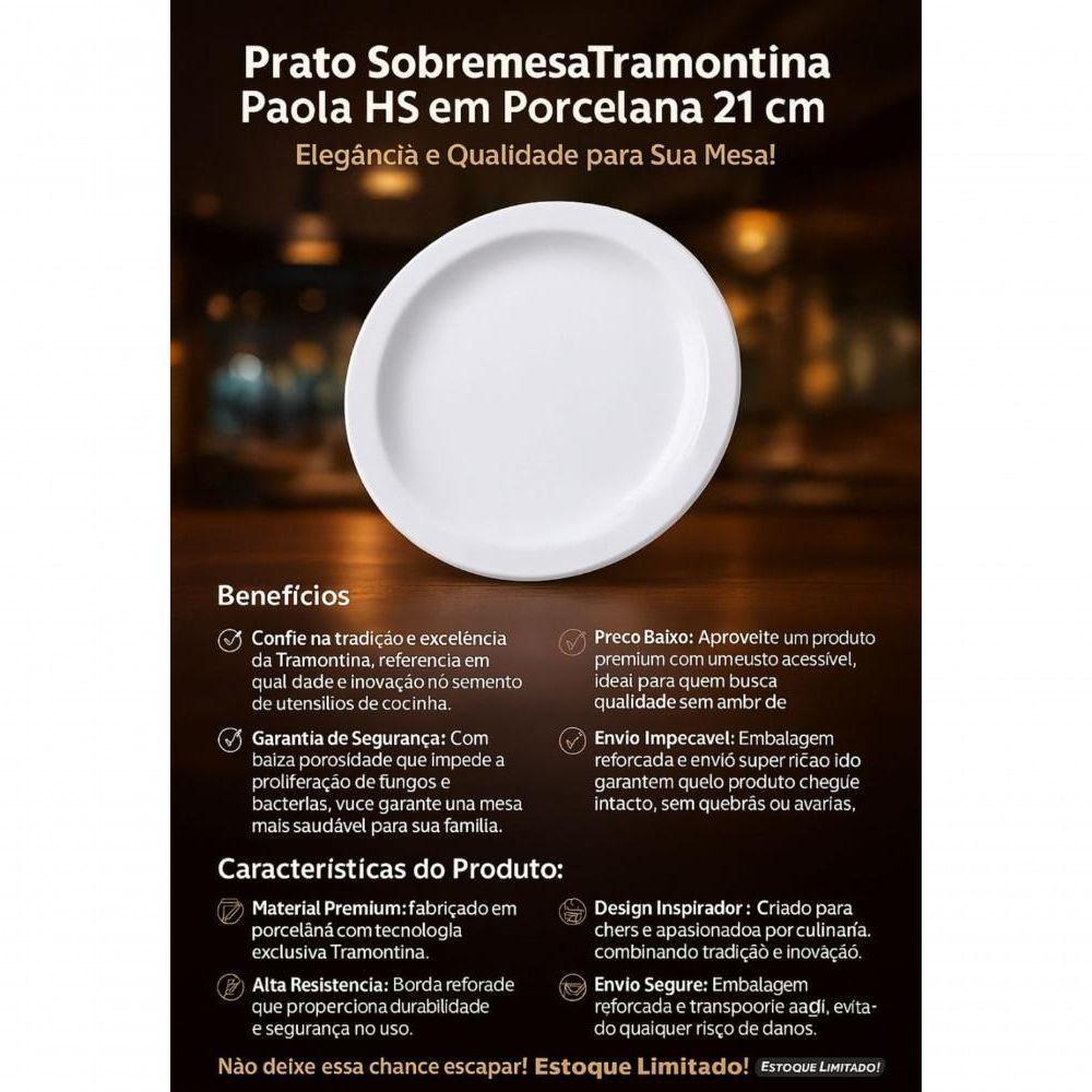 Jogo 16 Pratos Sobremesa Tramontina Paola Porcelana 21 Cm - 9