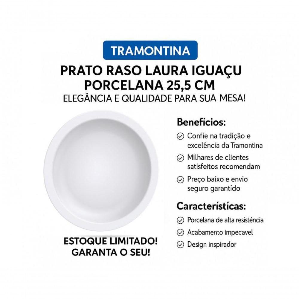 Jogo 24 Pratos Raso Jantar Laura Iguaçu Porcelana 25,5 Cm Tramontina - 6