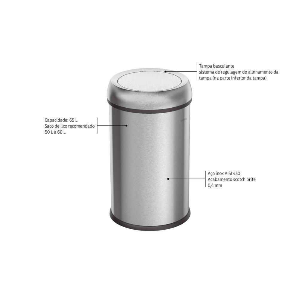 Lixeira Tramontina Institucional Inox 65 L Tampa Basculante - 9