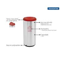Lixeira Inox Tramontina Cápsula Selecta Plus Basculante Com Acabamento Scotch Brite E Tampa Basculante Vermelha Em Polip - 3