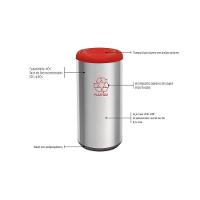 Lixeira Inox Tramontina Cápsula Selecta Plus Basculante Com Acabamento Scotch Brite E Tampa Basculante Vermelha Em Polip - 6